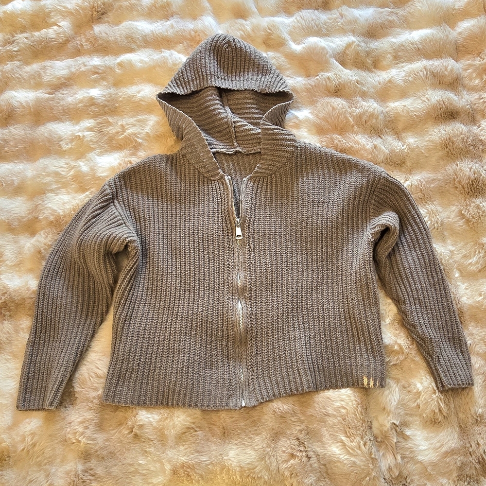 Cozy Gray Beige Hooded Sweater